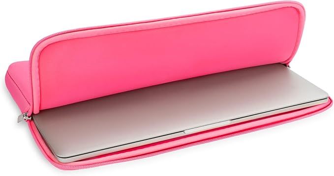 RAINYEAR Laptop Sleeve Case Compatible with 13.3 Inch Notebook Computer Tablet Chromebook 14" MacBook Pro/Max M1 M2 M3 M4 M5 Soft Carrying Bag Protective Cover with Accessories Pouch (Bright Pink)