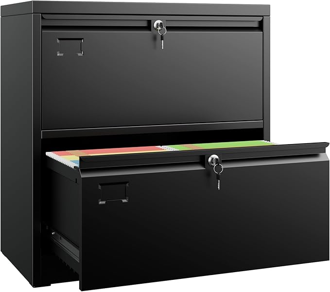 SUXXAN Lateral File Cabinet with Lock and Name Card Slots, 2 Drawer Metal Filing Cabinet for Home Office, Individual Locking System for Privacy, Heavy Duty Steel Storage for Letter/Legal Size
