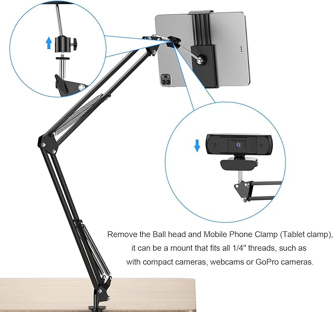 ANIVIA Articulating Arm Phone Mount, Adjustable Arm Webcam, Phone Holder for Streaming, Baking, Crafting, Compatible with 4.3-6.7 inch Devices