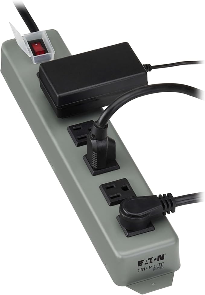 Eaton Tripp Lite Series Heavy Duty Power Strip with 6 Right-Angle Outlets, Metal, Mountable Wall Mount & Under Desk, 15ft Extension Cord, On/Off Switch Cover, Industrial Garage Work Bench (UL24RA-15)