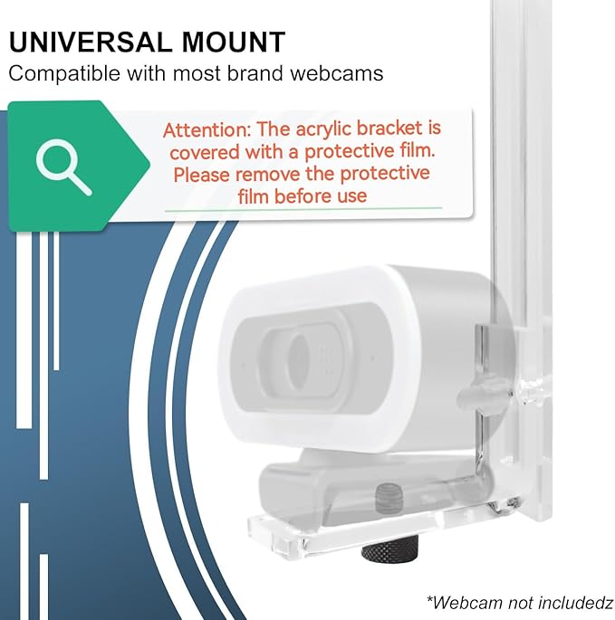 Webcam Mount for Monitor, 1/4" Screw - Universal Clip-On Holder for Logitech Brio, OBSBOT, Microsoft, Nexigo Webcams