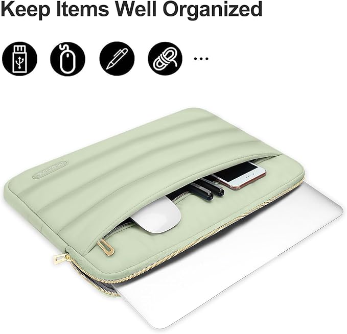 MOSISO Laptop Case 13.3 inch,13-13.3 inch Puffy Laptop Sleeve Compatible with MacBook Air 13.6 M5 M4 M3 M2 M1/Neo/Pro 13/14,HP Dell ASUS Lenovo,Polyester Horizontal Bag with Small Case, Sage Green