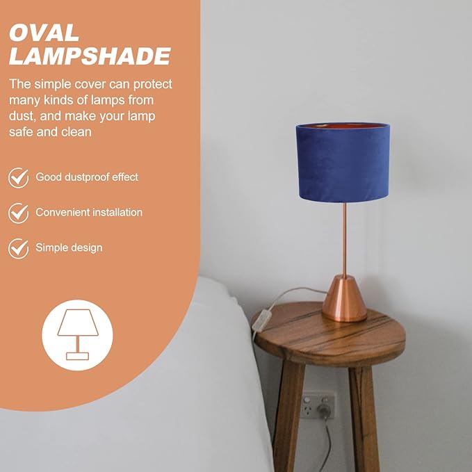 KALLORY Oval Lampshade 9X7X5 Inch Velvet Fabric with Gold Interior Clip-on Lamp Cover for Table Floor Wall Lamps Multipurpose Light Shade