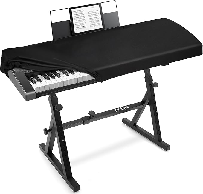 Explore Land Stretchy 61 Keys Piano Keyboard Dust Cover with Music Stand Opening for Digital Electronic Piano(61,Black)