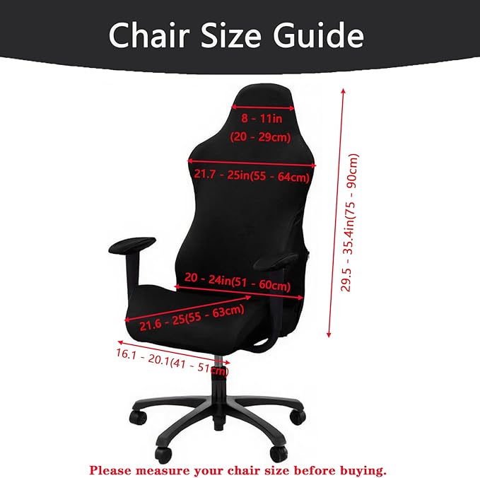 Gaming Chair Cover,Removable Office Chair Cover with Zipper,Stretch Anti-dust Universal Rotating,Washable High Back Computer Seat Protector for Pets (Black, Large | Armrests)