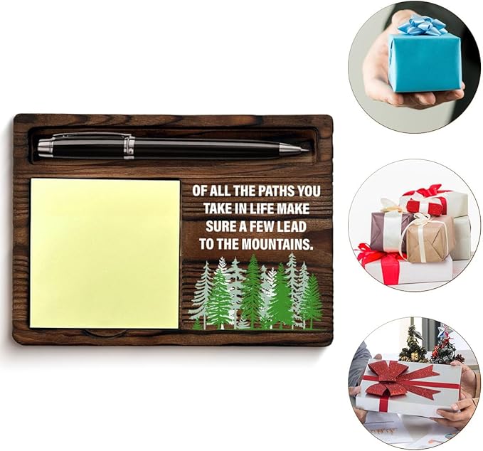 Inspirational Sticky Note Holder of All the Paths You Take in Life Desk Decorations Watercolor Mountain Encouragement Gifts for Women Men, Post it Note Dispenser for Office Desk Decor