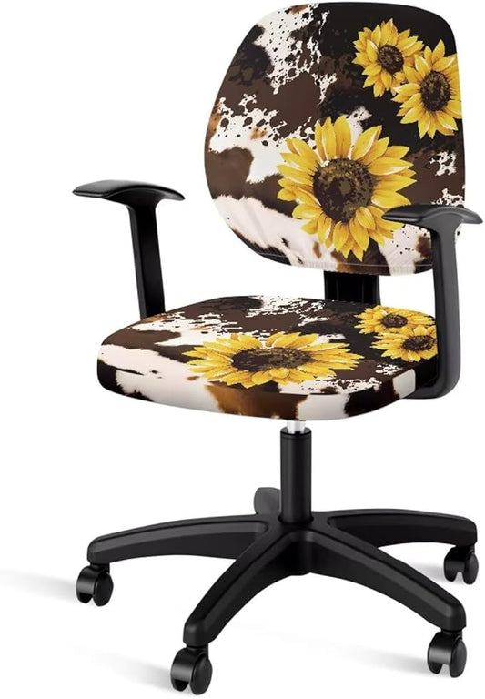 GLENLCWE Sunflower Cowhide Print Computer Office Chair Cover Universal Chair Covers Stretch Rotating Chair Slipcover Protective & Stretchable