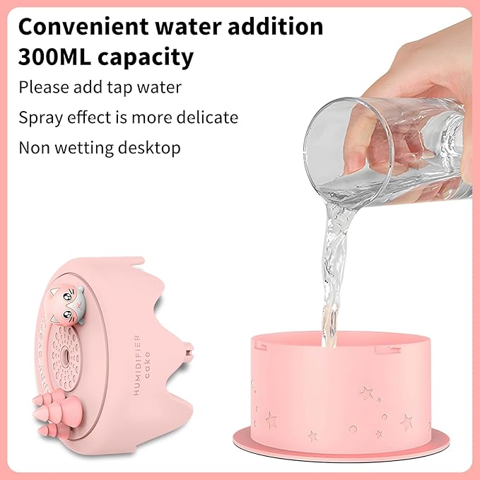 Cute Pet Humidifier, TV Humidifier, USB Plug in Use, Desktop Silent Spray, High Appearance Level Gifts (Pink Cat Cake)
