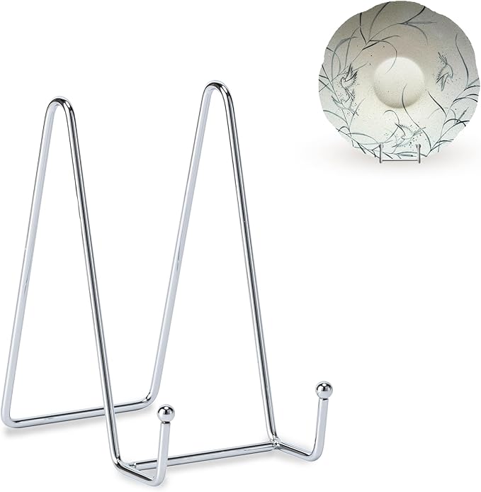 Hoewina Plate Stands for Display, Plate Holder Display Stands, Metal Frame holder stand for Book, Picture, Decorative Plate, Photo and Platter, Tabletop Art (6IN 5PCS-Silver)