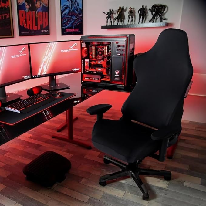 SARAFLORA 2 Pack Gaming Chair Cover, Stretchable Computer Chairs Cover Removable Office Chair Cover for Armchair, Swivel Chair, Computer Boss Chairs, Spandex Chair Slipcovers, Black
