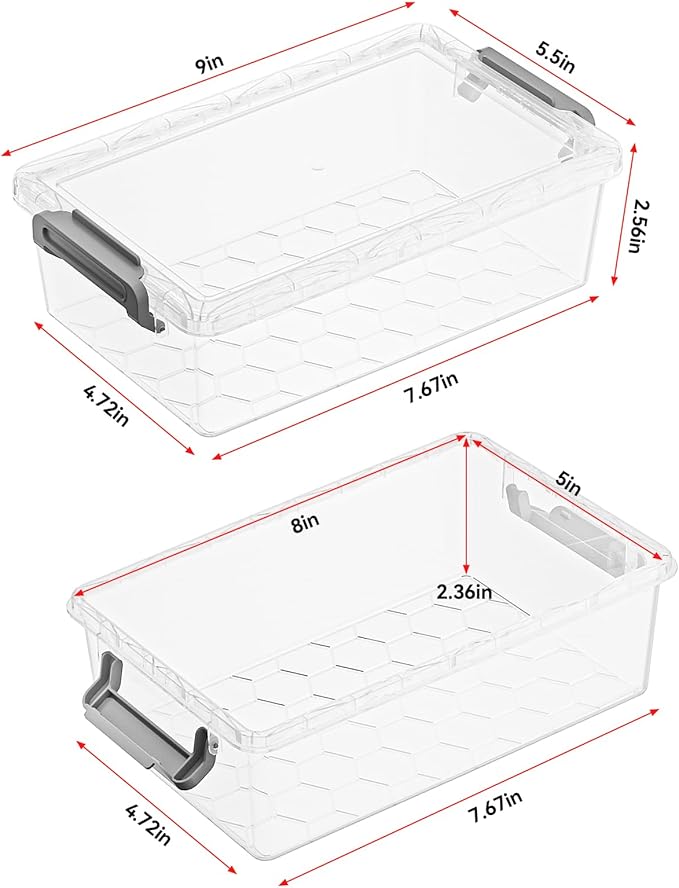 BiuLeon 4 Pack Extra Large Pencil Box, Plastic Pencil Case Organizer, Clear Crayon Box Marker Organizer, Stackable Craft Organizers and Storage for Pen, Craft, Art Supply(Pink)