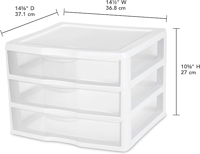 2-Pack Wide 3 Drawer Storage Unit, Clear Plastic Countertop Drawers with Stopper, White Desktop Organizer for Crafts Office Supplies Makeup, Stackable Small Drawer Bin for Bedroom Bathroom