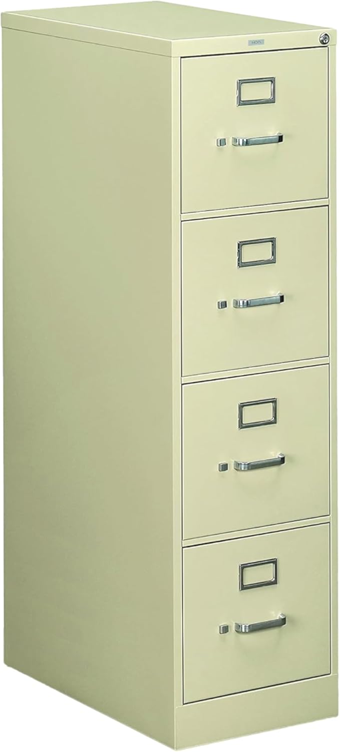 HON 4 Drawer Vertical File Cabinet with Lock, Metal Filing Cabinets with 4-Drawer Letter File for Offices and Hanging Files, 25" Deep, Putty