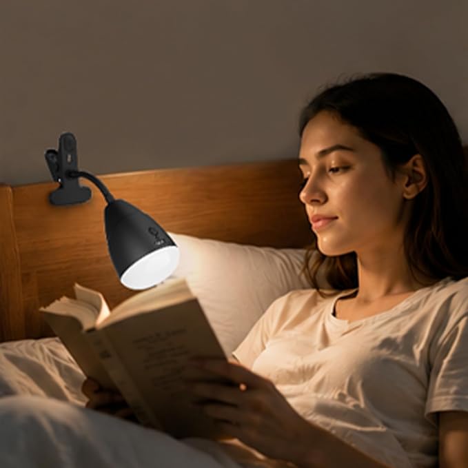 Clip on Light, Rechargeable Desk Lamp, 10 Brightness Levels, 3 Color Modes, 5000mAh Battery Operated, Cordless Reading Lamp with Clamp for Bed, Headboard, Bedside Table