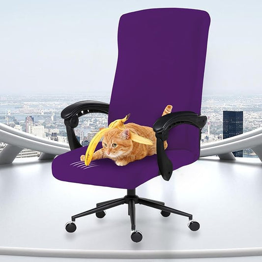 Stretch Computer Office Chair Cover with Durable Zipper - Universal Washable Removable Spandex Rotating Boss Chair Slipcovers - Anti-dust Soft Desk Chair Seat Protector for Dogs, Cats, Pets (Purple)