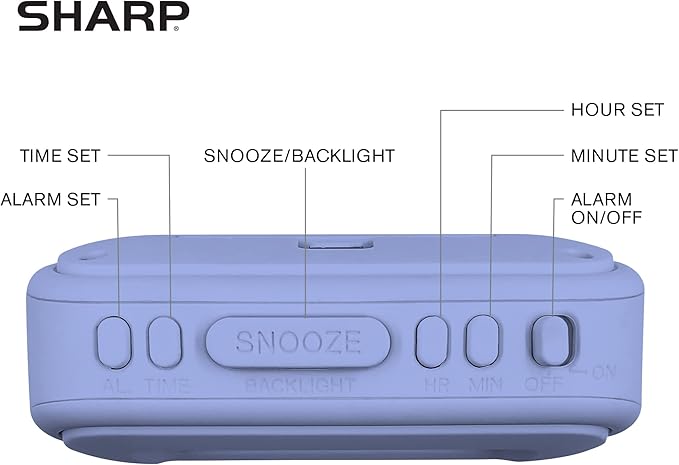 Sharp Digital Alarm Clock – Tactile Case with Soft Rubberized Finish - Battery Operated – Blue Backlight on Demand – Ascending Alarm – Easy to Use – Lavender