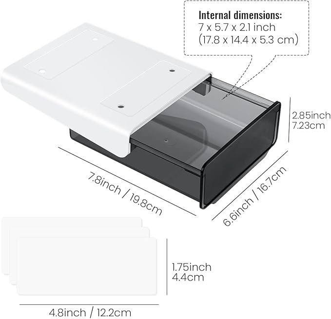 yuntop 1 Pcs Under Desk Drawer, Under Table Hidden Organizer, Plastic Self-adhesive Slide out Under Desk Storage Drawer for Office Dresser Home School Stationery Kitchen (Black)