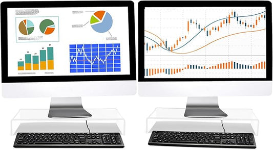 Jetec 2 Pcs Acrylic Monitor Stand Desktop Video Acrylic Monitor Riser Desk Shelf Computer Stand for Laptop TV Computer Screen Desk Organizer Teacher's Day Supplies (Clear, 20 x 8 x 3 Inch)