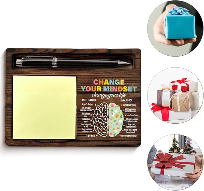 Inspirational Growth Mindset Sticky Note Holder Mental Health Gifts Change Your Mindset Post It Note Dispenser for Therapy Office Desk Decor