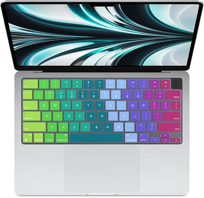 ProElife Keyboard Cover Skin for 2026-2022 MacBook Air 13.6 inch 15.3 inch M5 M4 M3 M2 Chip A3449 A3240 U.S Enter TPU Protector for MacBook Air 13'' 15'' M5 M4 M3 2026 2025 2024 Accessory (Rainbow)
