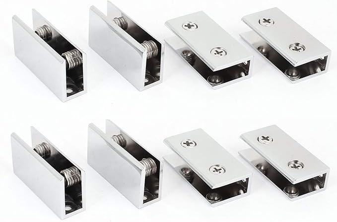 XMHF Stainless Steel Rectangle Adjustable Clip Clamp Silver Tone Bracket Holder for 6-10mm Thickness Glass Pack of 8