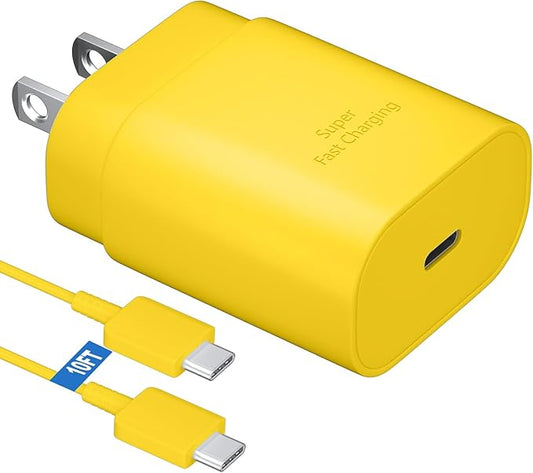 25W Super Fast Charging Cord Type C Block &10Ft USB C Android Phone Charger Cable for Samsung Galaxy S26 Ultra/S26/S26+/S25 Ultra/S25/24 Ultra/S24/S23 Ultra/S22 Ultra//Note 20/10,Yellow