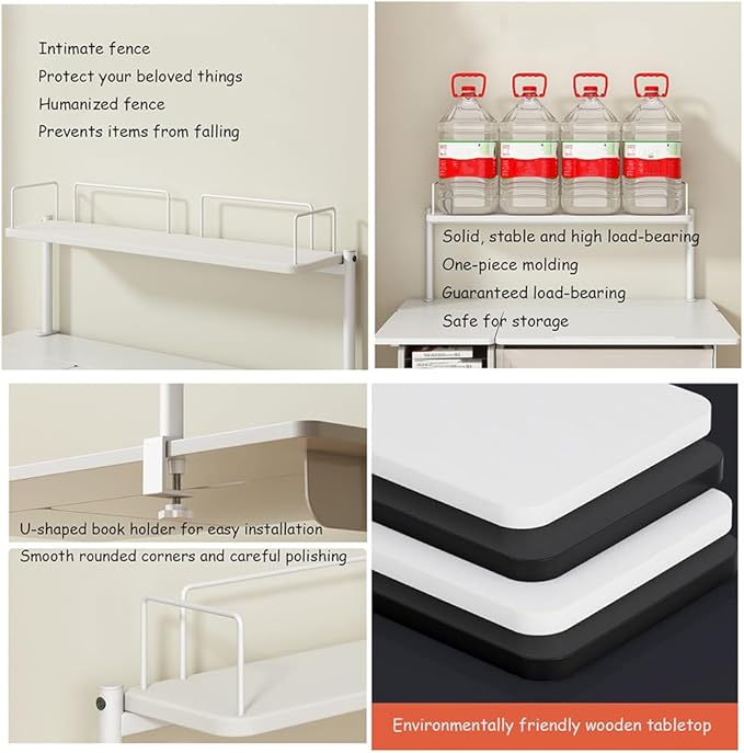 Clamp on Desk Organizer Shelf,Clamp-on Above Desktop Storage Shelf,Versatile Desk Shelving Unit,Printer Stand,for Table Accessories, Gaming Devices,White-60 * 20 * 60cm/23.6 * 7.8 * 23.6in
