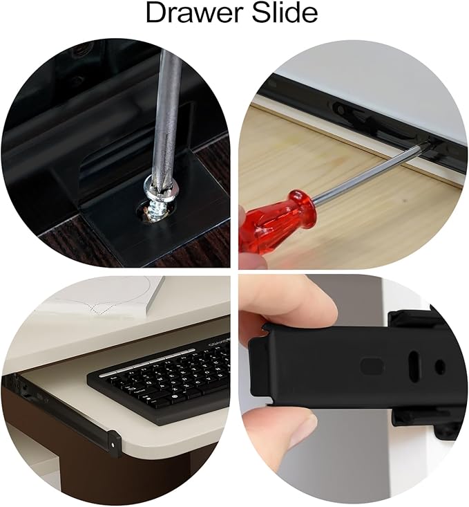 Veemoon Under Desk Keyboard Sliding Rails, 14-23 Inch Ball Bearing Slides Hardware Kit Pull Out Computer Keyboard Tray Slides Adjustable Hanging Rail Bracket Telescopic Drawer Runners (27MM Width)