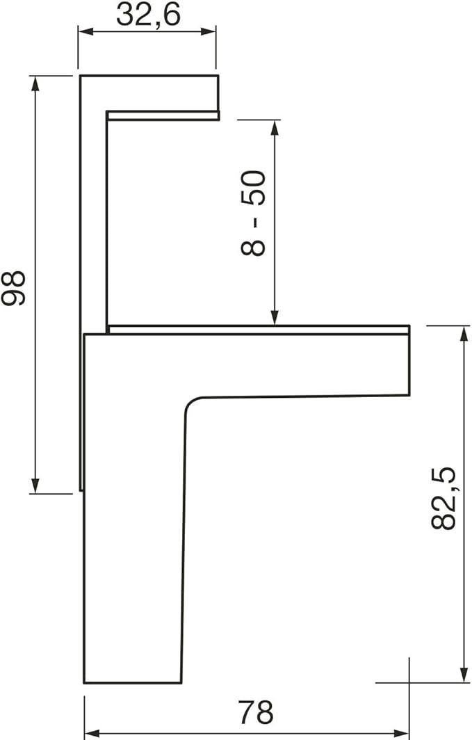 OPO 5094031 8-50 mm with Shelf Clamp Support TS Material Thickness 8-50 mm Zamak Matt Chrome