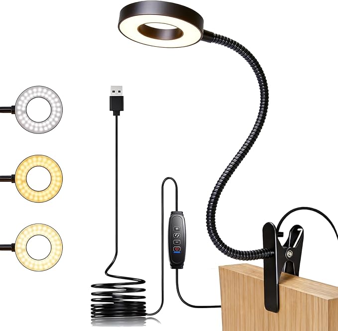 Clip on Light, LED Book Light for Reading in Bed, 48 LED Desk Lamp with Clamp, 3 Color Modes & 10 Brightness, 15" Flexible Gooseneck Reading Light for Bed Headboard, Dorm, Crafting, Home Office