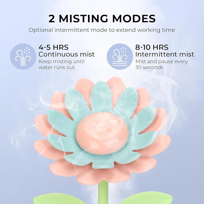 Sunflower Small Humidifier for Plant, Cool Mist Mini Humidifiers for Bedroom, Desk Personal Humidifiers with Diffuser for Indoor Office Car, Portable Humidifier for Travel - Pink 260ml