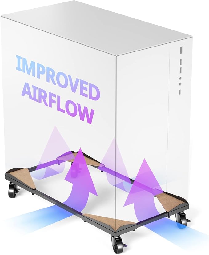 PC Tower Stand – Metal Frame – Adjustable Width and Length – 4 Locking Wheels – Cork Pads – Computer Tower Stand for ATX – Easy Assembly – Wide Size Range – Computer Cart – CPU Holder