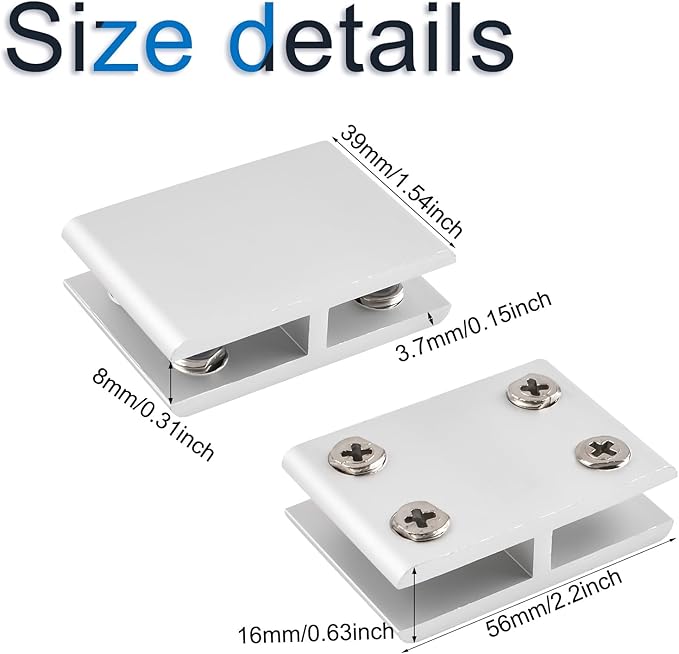 INCREWAY 4 Pcs Adjustable Double Side Aluminum Alloy Glass Shelf Support Bracket, Glass Clip Clamp Holder for 5-8mm Thickness, 180 Degrees