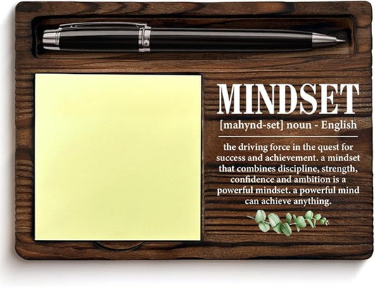 Motivational Mindset Sticky Note Holder Inspirational Gifts for Coworkers Employees Colleagues, Mindset Definition Post It Note Dispenser for Office Cubicle Desk Decor