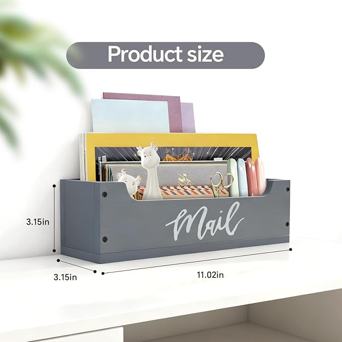 White Wooden Mail Organizer Countertop (Grey + White)