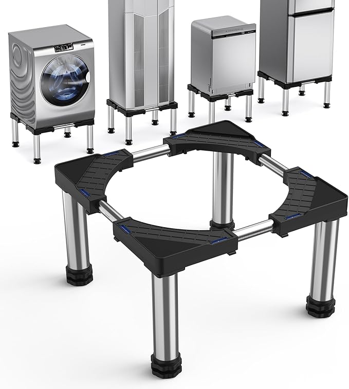Mini Fridge Stand with 4 Strong Feet Washing Machine Stand Base 9.8"-11" Height Adjustable Universal Stand Base for Portable Refrigerator Dryer Stand Laundry Pedestal for 17.7"-25.6" Appliance, Black