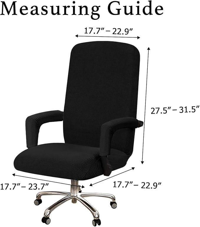 Turquoize Stretchable Chair Cover for Computer Chair, Large Office Chair Cover with Armrest Covers, Jacquard Boss Chair Cover, High Back, Washable, Large, Black