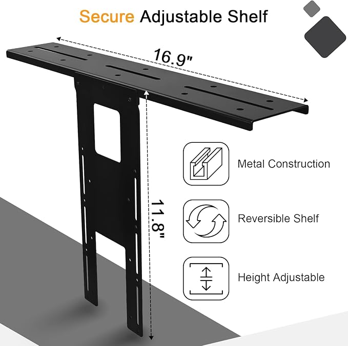 IFCASE Above/Behind Desk Monitor Shelf Mount Holds SLR Camera, Light Webcam, Microphone Fits VESA 75mm 100mm Compatible with Monitor Arm (Black, Shelf)