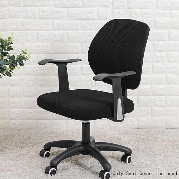 Sunnyway Stretchable Office Chair Seat Cover, Elastic Chair Slipcover with Tie Straps, Dining Chair Slipcover Machine Washable, Fits Seat Size 17.7"-21.7" (Black)