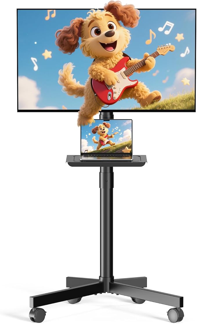 Mobile TV Cart Rolling TV Stand for 23-60 Inch LCD LED Flat Curved Screens up to 88 lbs, Height Adjustable Portable TV Stand on Wheels with Shelf, Outdoor TV Stand Mount, Max VESA 400x400mm, Black