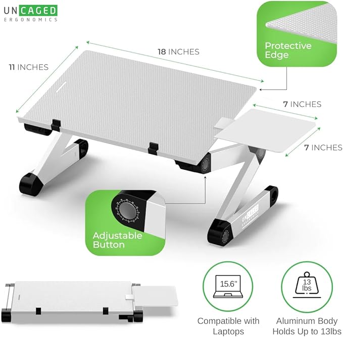 Uncaged Ergonomics Adjustable Keyboard Tray, Silver, Keyboard Tray, Ergonomic, Wrist Support, Portable, Universal, Aluminum