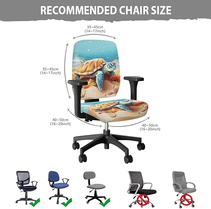 Sea Turtle Office Chair Cover Dust Proof Computer Chair Seat Cover 2 Piece Dorm Computer Rotating Chair Slipcover Office Gift for Women Men Chair Padded Cover Anti-Slip Desk Accessories