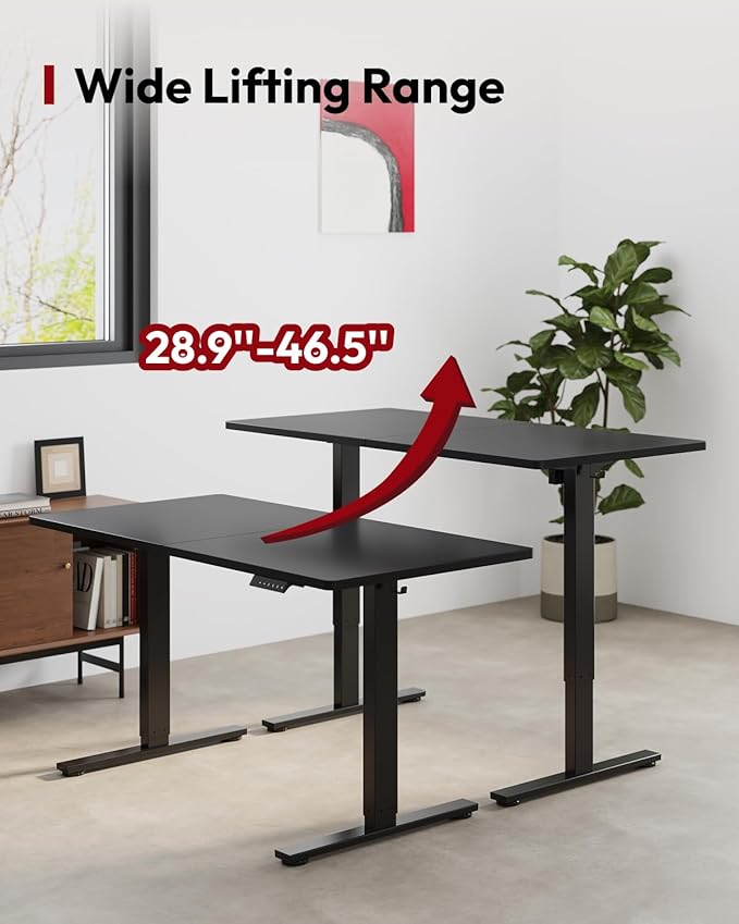 SANODESK Height Adjustable Electric Standing Desk 63x24 Inches, Sit Stand Desk with Splice Board for Home Office, Ergonomic Computer Workstation, Study & Gaming, Black Frame/Black Top