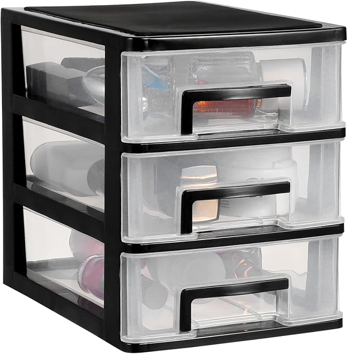 Plastic Stacking Desktop Storage Drawers 3-Drawer Storage Organizer, Small Organizer Box Makeup Container Case for Home Office Stationery Jewelry and Cosmetics