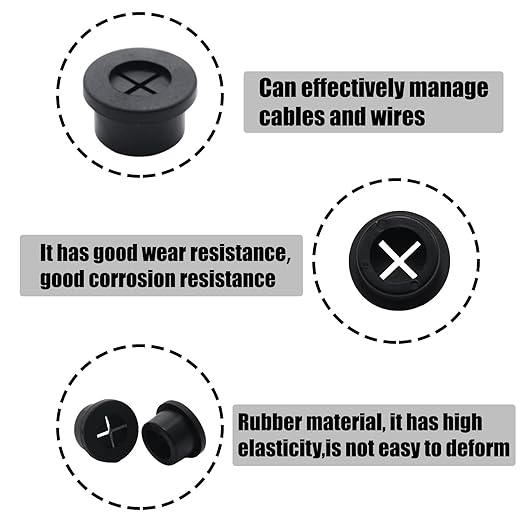 6 Pcs 16mm / 5/8 Inch Black Cable Cord Grommets, Rubber Desk Grommets for Table Computer Desk Wire Organizer TV Console and Other Furnitures Cover