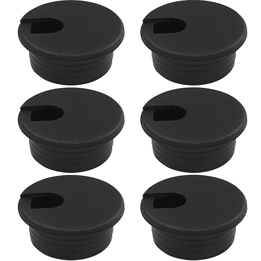 1-1/2 Inch (38mm) Black Desk Grommet, Plastic Cable Hole Cover Computer Table Cord Wire Organizer, Desktop Cord Management for Home Office/TV Stands Tabletops (6 Pack)