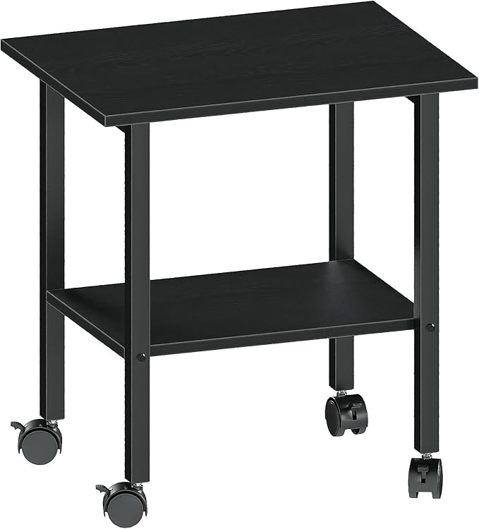 ALISENED Printer Stand with Lockable Wheels, 2-Tier Industrial Printer Shelf with Storage Shelf & Steel Frame for Space-Saving, Heavy Duty Under Desk Printer Table for Home and Office, Black