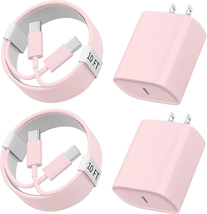 Phone 17 16 15 Charger Fast Charging, 10 FT Long USB C Charger Cord with 20W Type C Fast Phone Charging Block forPhone 17/17 Pro/17 Pro max/Air/Phone 16 15 Pro Max Plus, iPad, Android,Pink
