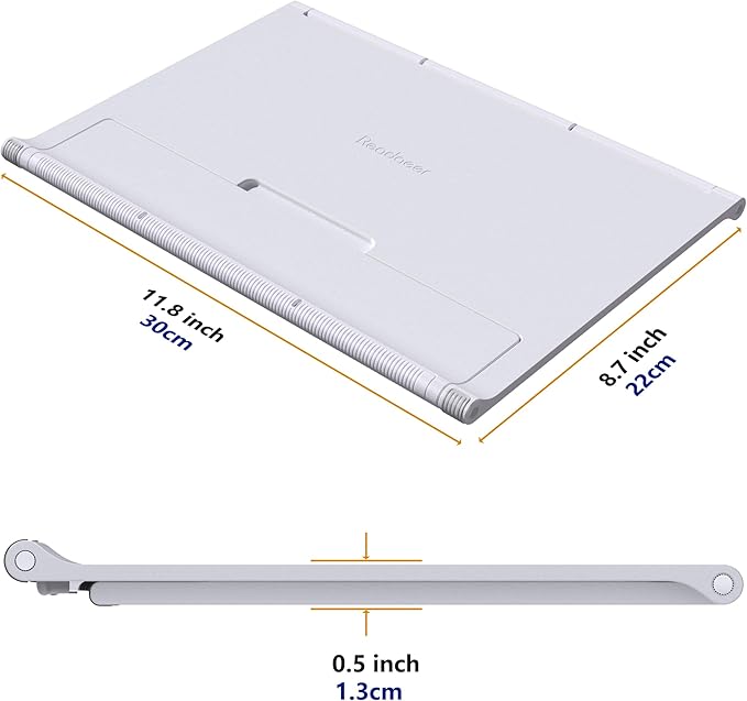 Readaeer Portable Book Stand Free Angle Adjustable Book Holder for Thick Textbook Collapsible Lightweight Book Rest (White)