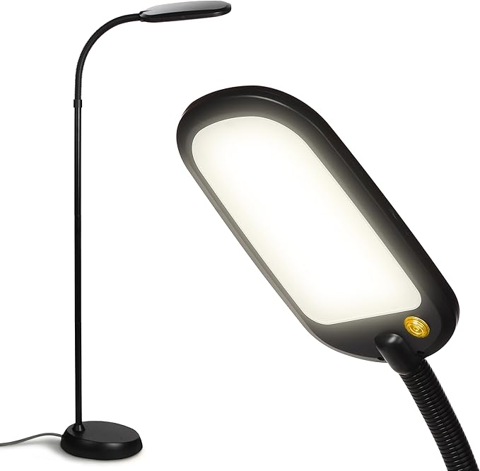 Brightech Litespan Slim LED Floor Reading Lamp - Tall with Adjustable Gooseneck, Dimmable for Living Rooms, Offices & Bedrooms - Black